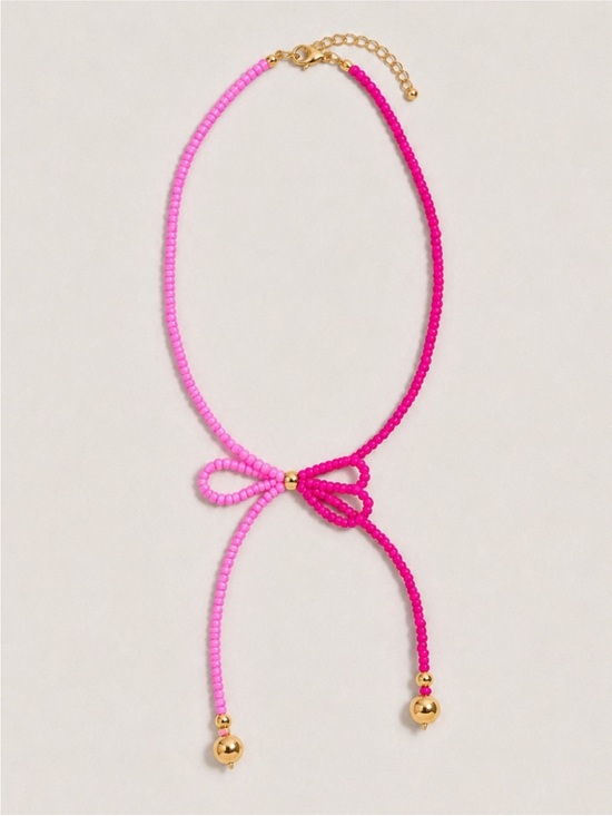 Jewelry - Pink Beaded Bow Necklace NWOT 5067